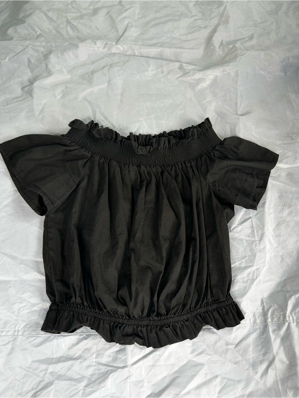 J Marie Black Off-Shoulder Smocked Crop Top - Picture 5 of 6